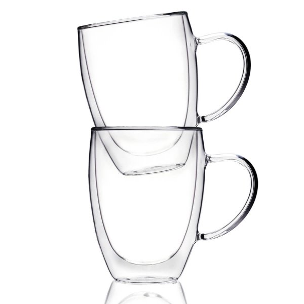 Double Walled Glass Coffee Mugs with Handle, 12 oz - Image 2