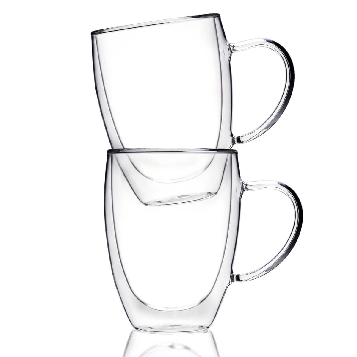 Double Walled Glass Coffee Mugs with Handle, 12 oz - Kitchables