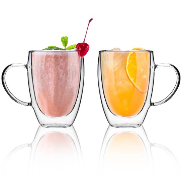 Double Walled Glass Coffee Mugs with Handle, 12 oz - Image 3
