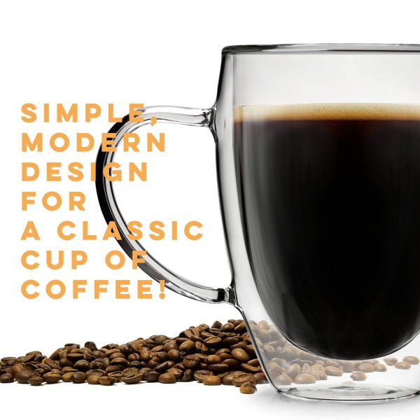 Double Walled Glass Coffee Mugs with Handle, 12 oz - Image 4
