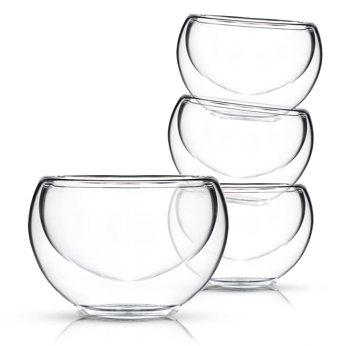 2 Double Walled Glass Tea Cups & Saucers