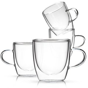 Double Wall Glass Coffee Mugs 11 oz - Clear Set of 4 - Dishwasher & Mi –  KitchenKite