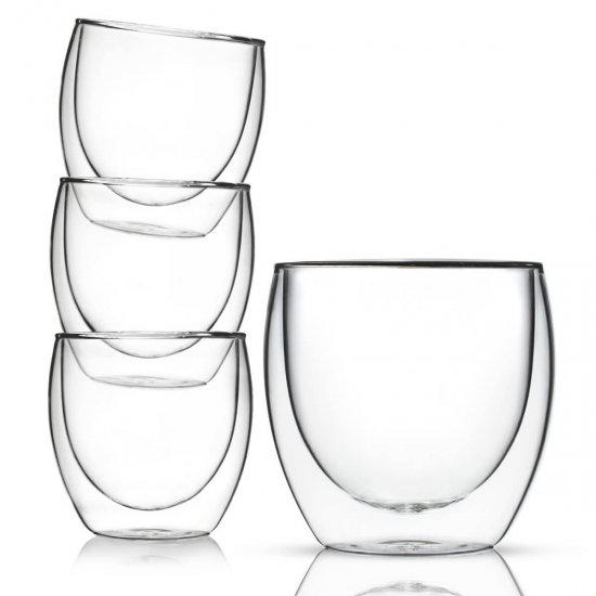 Kitchables - Set of 4 - Glass Coffee or Tea Mugs Drinking Glasses, 8oz