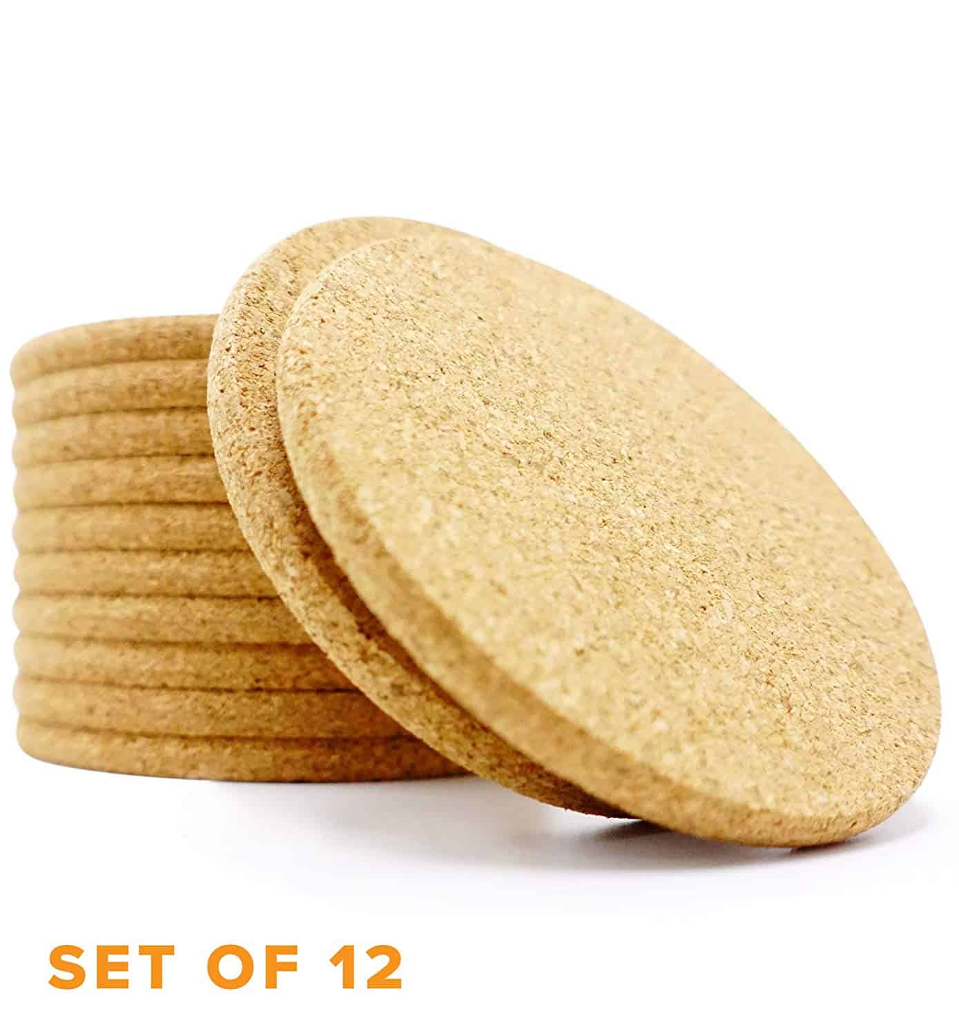 Absorbent Cork Coasters for Drinks (Round) - Set of 12, Bulk