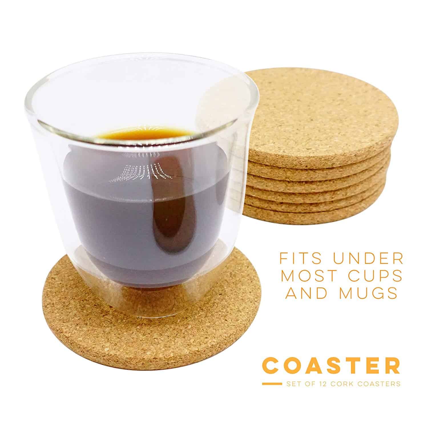 Absorbent Cork Coasters for Drinks (Round) - Set of 12, Bulk