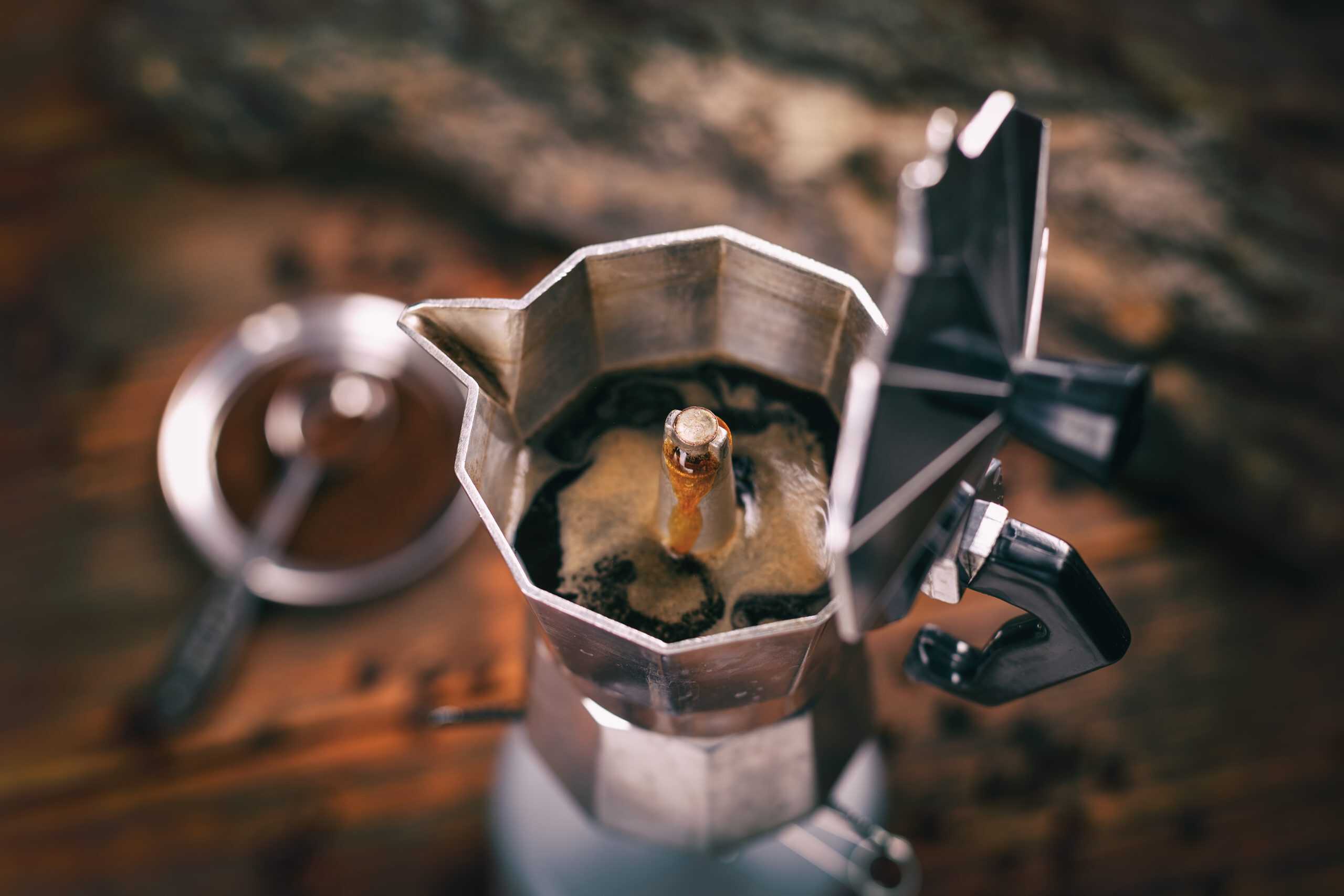 Coffee in an open moka pot.